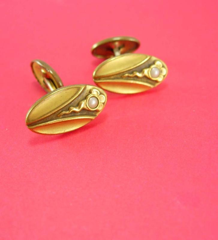 Antique pearl cufflinks Art nouveau cufflinks flower & snake gold victorian groom cufflinks wedding estate jewelry