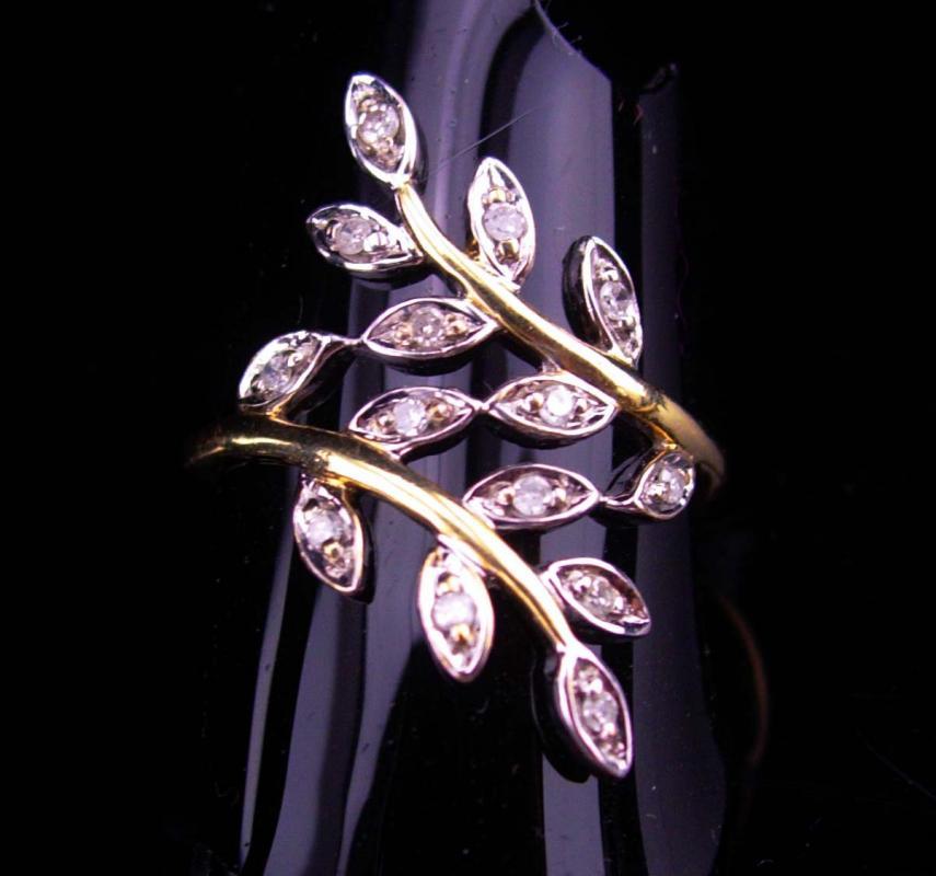 White sapphire Ring / 10kt yellow gold band / SIZE 6 1/2 / art nouveau mystical wrap / Statement goddess ring / wedding jewelry