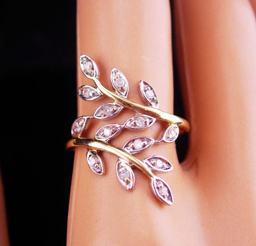 White sapphire Ring / 10kt yellow gold band / SIZE 6 1/2 / art nouveau mystical wrap / Statement goddess ring / wedding jewelry