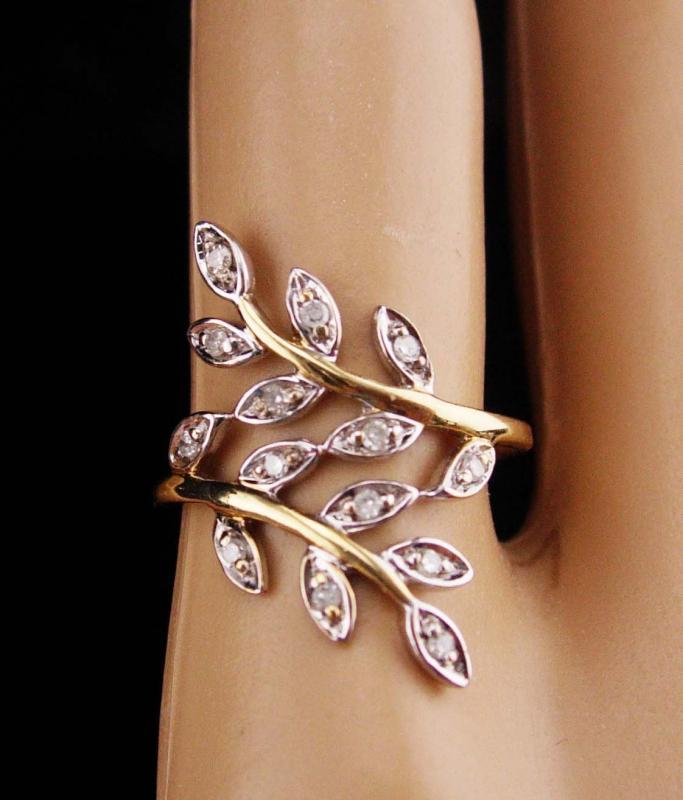 White sapphire Ring / 10kt yellow gold band / SIZE 6 1/2 / art nouveau mystical wrap / Statement goddess ring / wedding jewelry