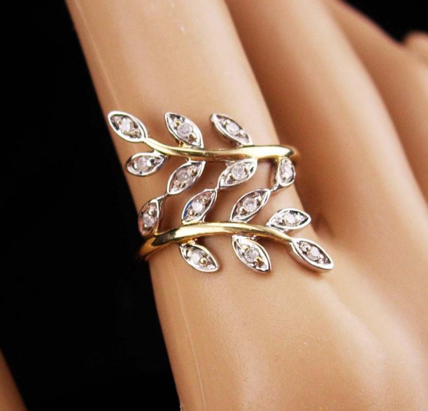 White sapphire Ring / 10kt yellow gold band / SIZE 6 1/2 / art nouveau mystical wrap / Statement goddess ring / wedding jewelry