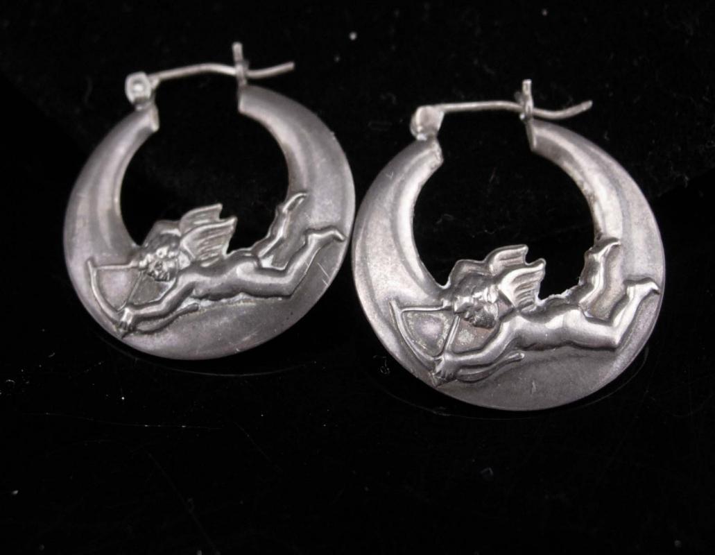Vintage cupid earrings / sterling mystical hoops / bow & arrow/ sweetheart jewelry / moon stars / valentines gift / birthday for her