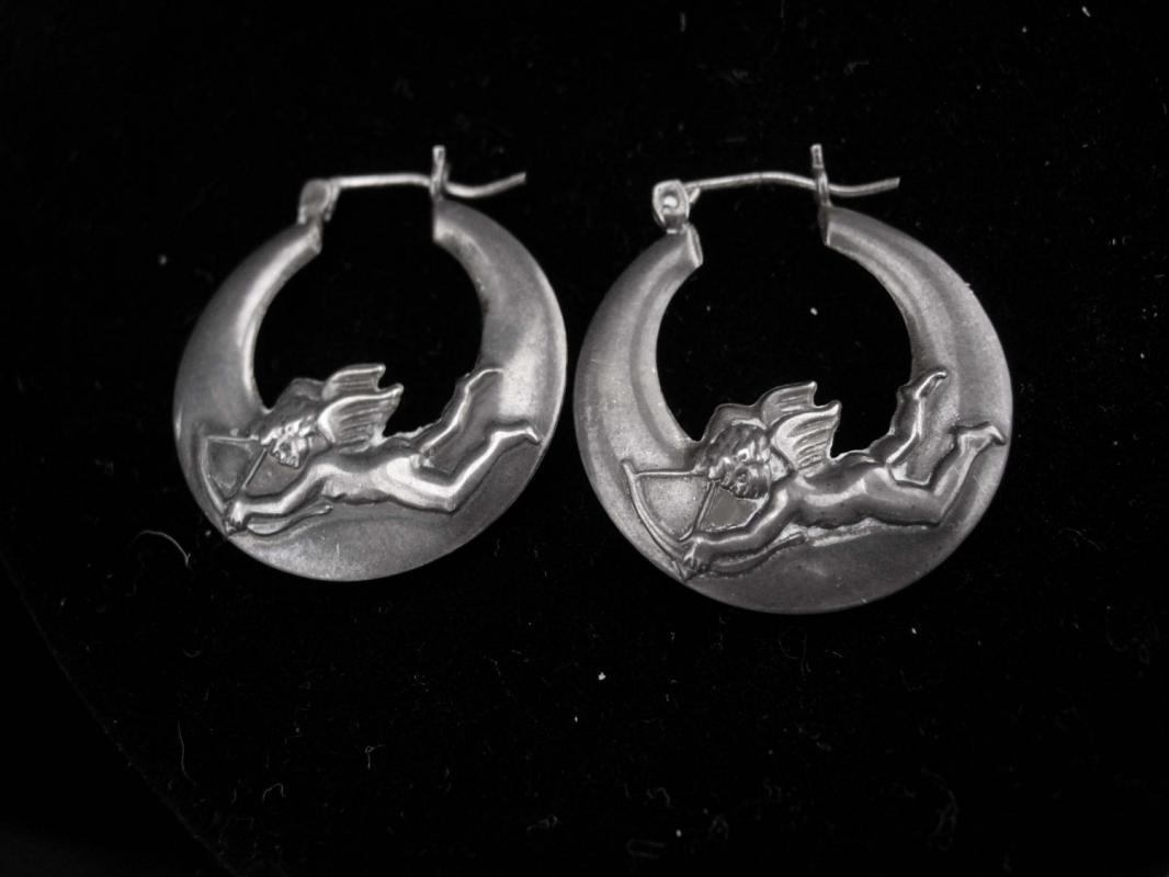 Vintage cupid earrings / sterling mystical hoops / bow & arrow/ sweetheart jewelry / moon stars / valentines gift / birthday for her