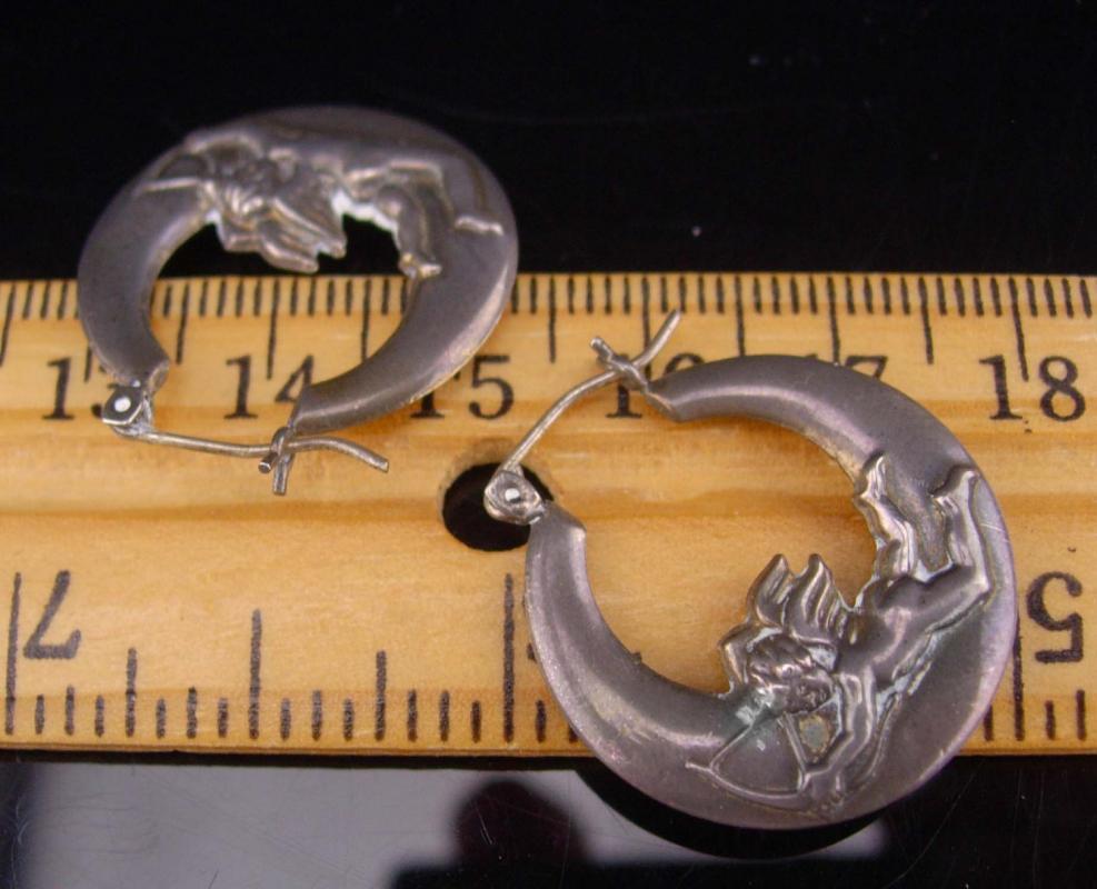Vintage cupid earrings / sterling mystical hoops / bow & arrow/ sweetheart jewelry / moon stars / valentines gift / birthday for her