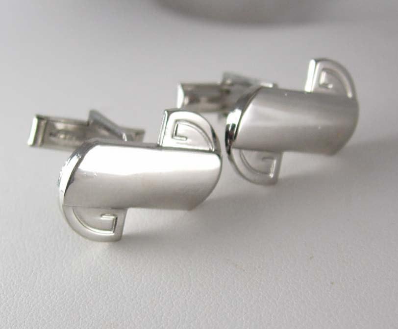 Greek Key Cufflinks Vintage Modernist Men's Women's silver cuff links Shirt Accessory