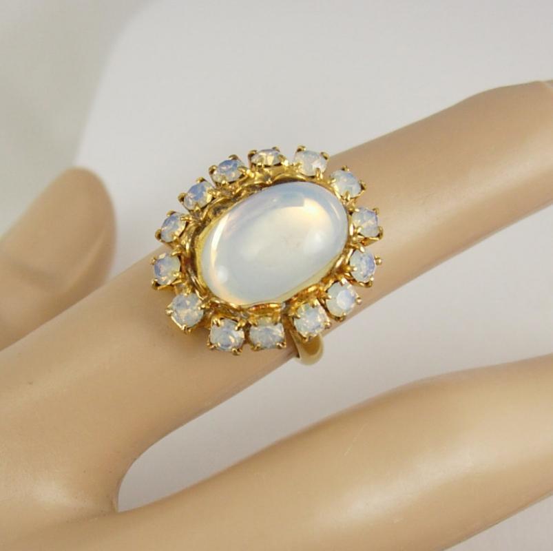 Opalite ring Vintage cocktail Dinner Size 6 Gold plate Wedding Anniversary Birthday ladies womens jewelry