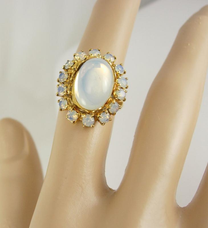 Opalite ring Vintage cocktail Dinner Size 6 Gold plate Wedding Anniversary Birthday ladies womens jewelry