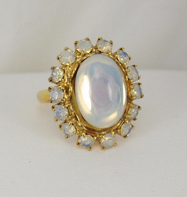 Opalite ring Vintage cocktail Dinner Size 6 Gold plate Wedding Anniversary Birthday ladies womens jewelry
