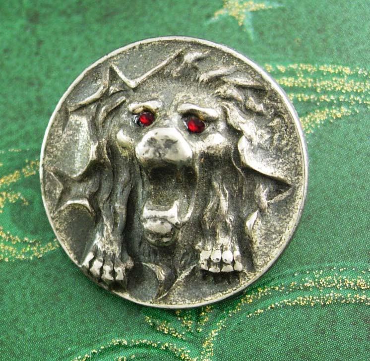 Antique Victorian lion Brooch ruby Jeweled Eyes paste rhinestone mens lapel pin estate jewelry 800 silver mens womens jewellery