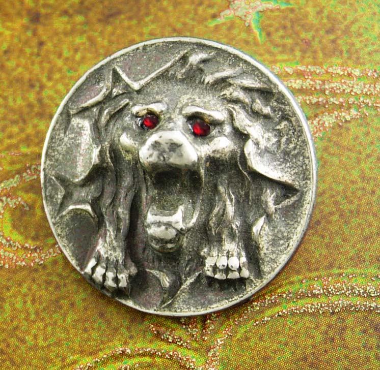 Antique Victorian lion Brooch ruby Jeweled Eyes paste rhinestone mens lapel pin estate jewelry 800 silver mens womens jewellery