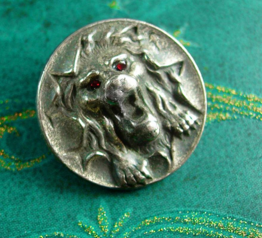 Antique Victorian lion Brooch ruby Jeweled Eyes paste rhinestone mens lapel pin estate jewelry 800 silver mens womens jewellery