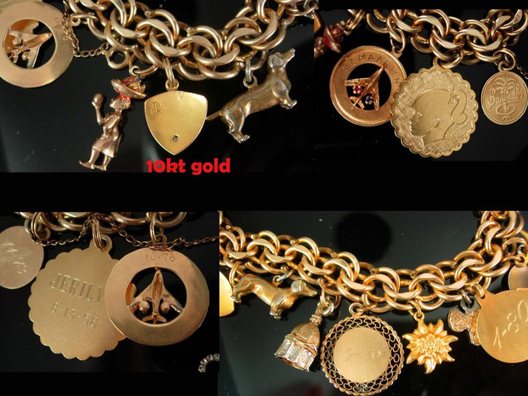 Gold filled Charm Bracelet Vintage 10kt charm bracelet 14kt charm 8kt gold beer stein charm bahamas general motors Augustana college