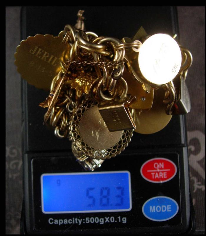 Gold filled Charm Bracelet Vintage 10kt charm bracelet 14kt charm 8kt gold beer stein charm bahamas general motors Augustana college