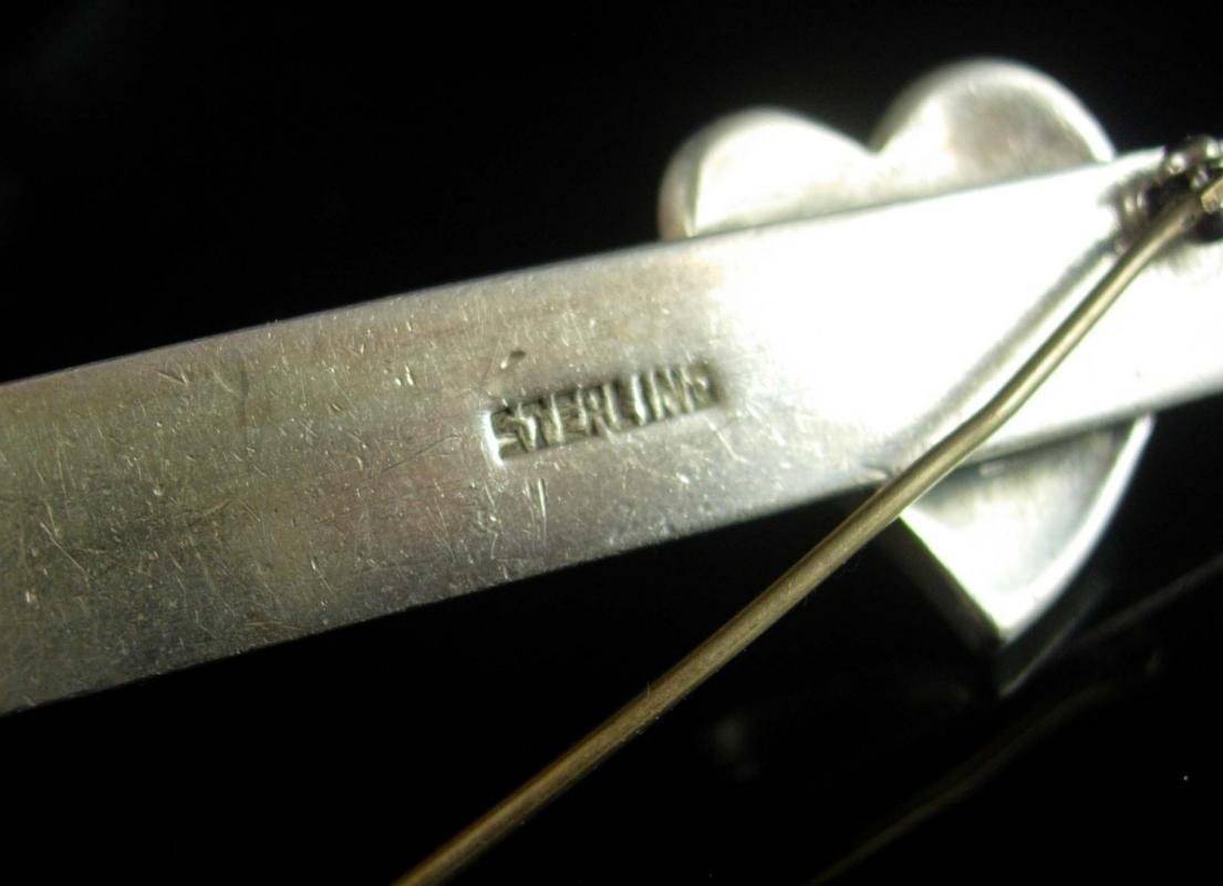 Vintage PETE Turquoise Brooch sterling silver Heart design sweetheart sentimental personalized name pin UNUSUAL stone estate jewelry