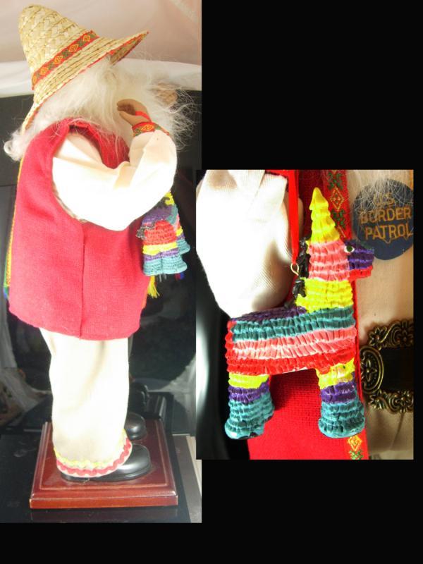 Mexican Santa Border Patrol with minitature pinata Spanish Christmas Decoration Vintage 16