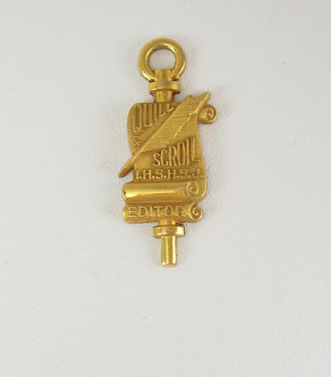 Vintage Gold Filled Quill Scroll Pendant key Charm Editor High School Honor Society Birthday Education