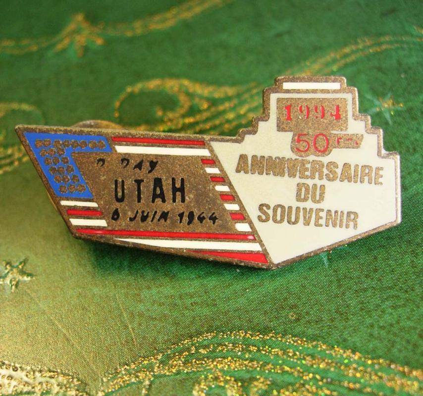Military D Day WWII Lapel Pin Vintage Beach of UTAH Battle of Normandy Epinglette with Duel Butterfly Clutch
