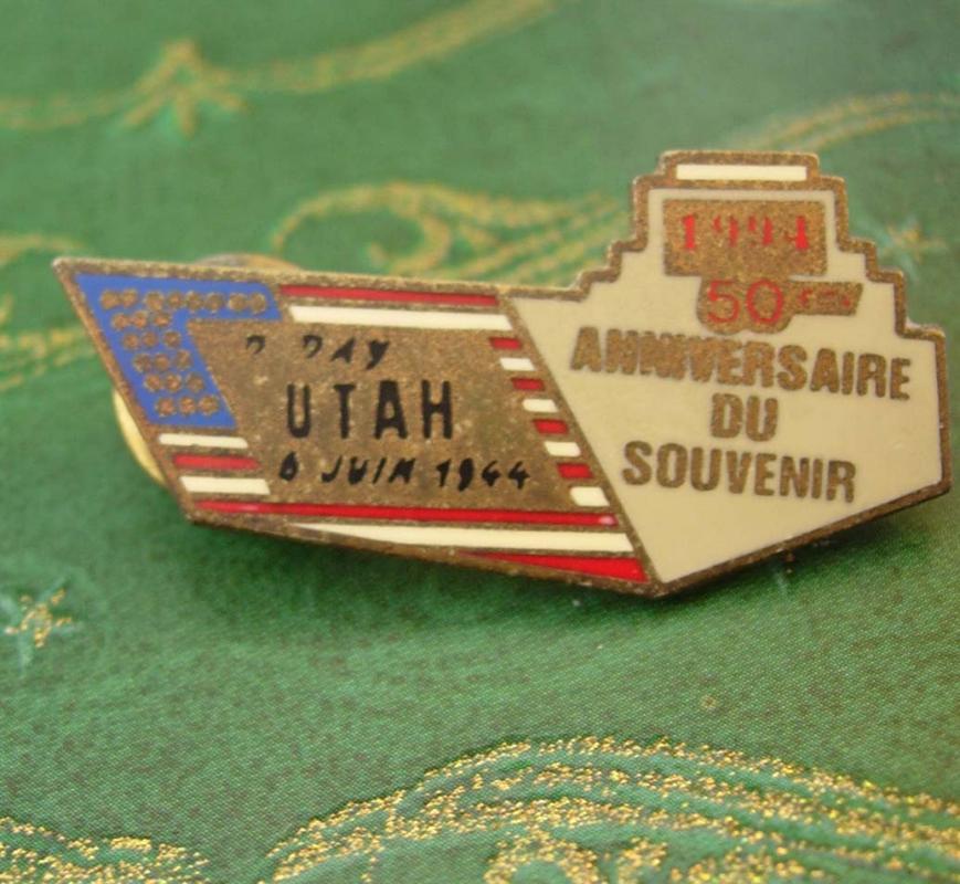 Military D Day WWII Lapel Pin Vintage Beach of UTAH Battle of Normandy Epinglette with Duel Butterfly Clutch