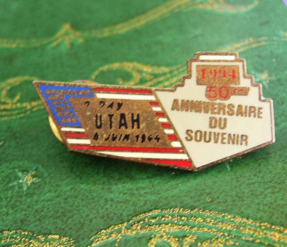 Military D Day WWII Lapel Pin Vintage Beach of UTAH Battle of Normandy Epinglette with Duel Butterfly Clutch
