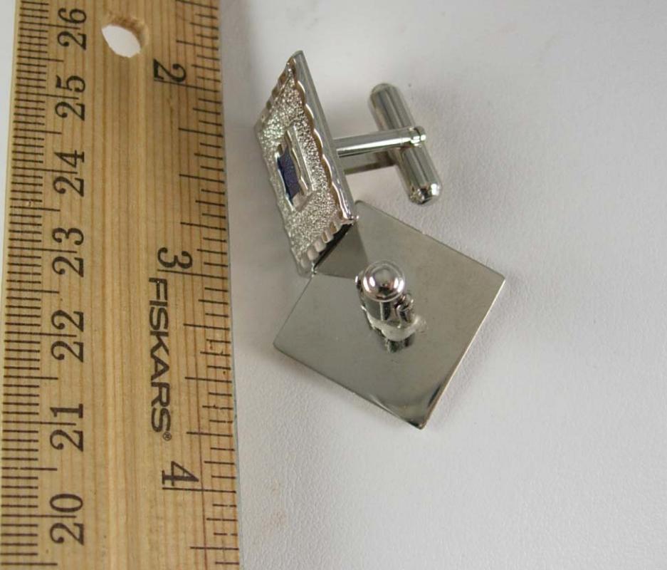 Large Blue enamel Cufflinks Vintage Square modernist artistic wedding jewelry groom groomsman gift Silvertone edge Clothing Accessory