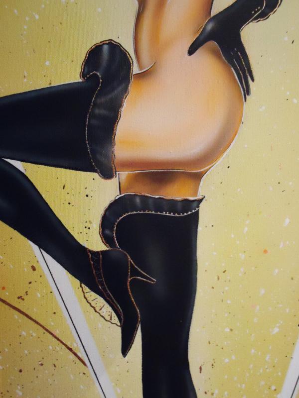 Art Deco NUDE Painting / HUGE framed art / Black boots / pinup girl / female art / burlesque painting / SIGNED John Davis Canvas mature
