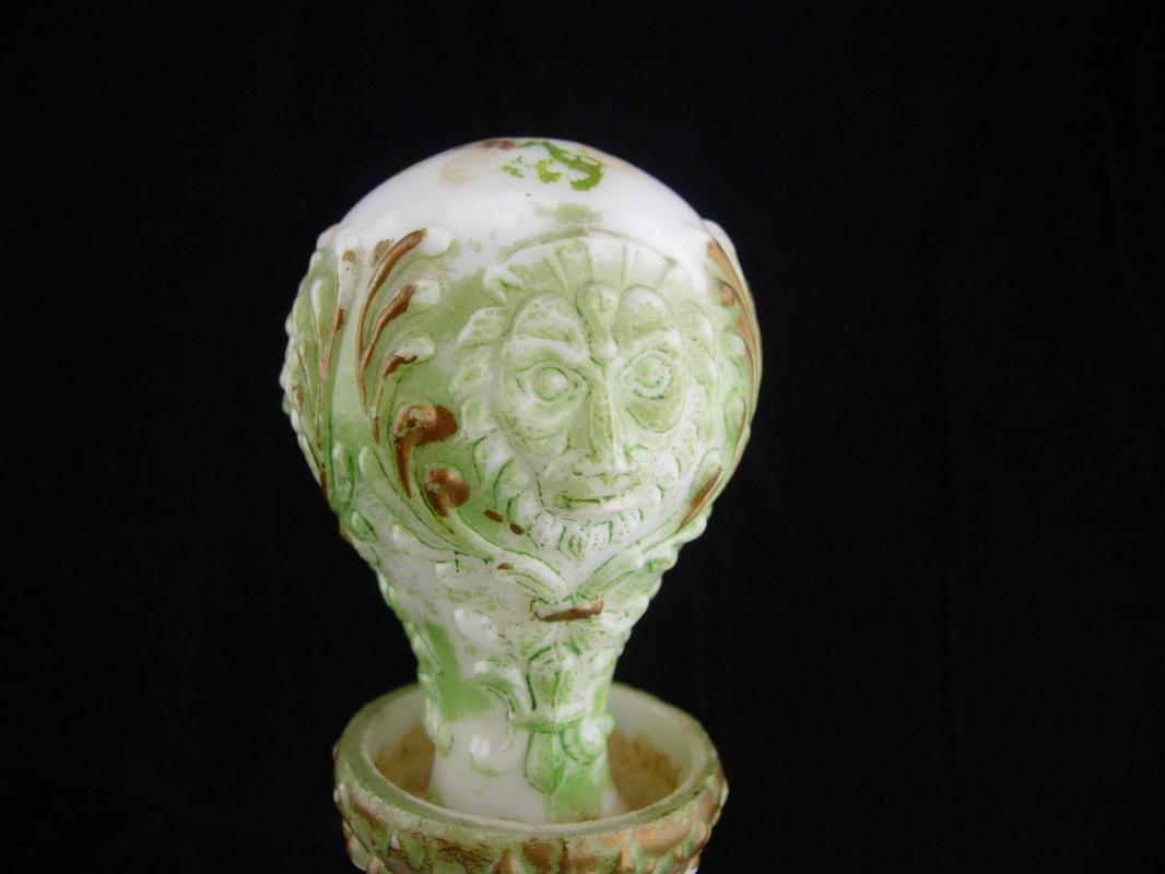 1800's lion Bottle set / Victorian Vanity / Antique Milk Glass / Toilet Water Bottle / Gothic decanter set / handpainted bottle