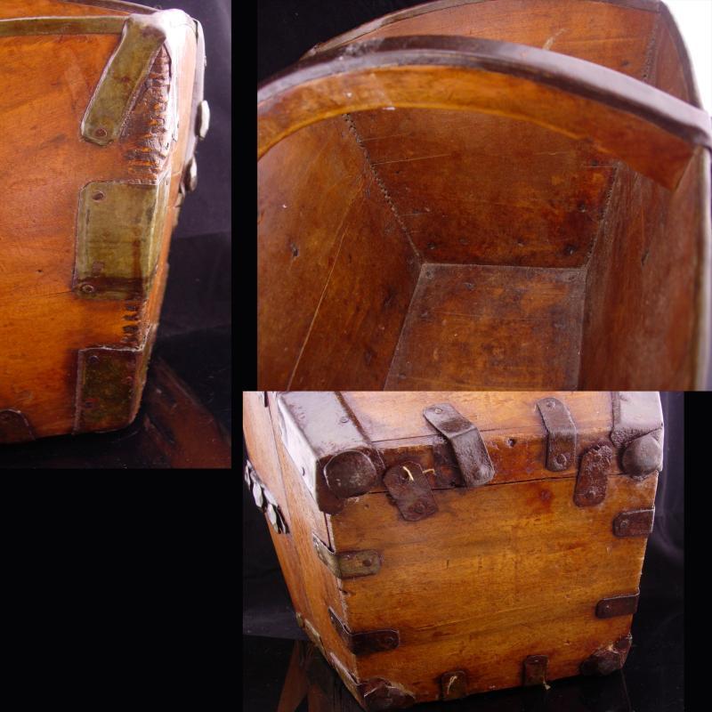 Primitive basket / chinese rice basket / wooden handle / wedding basket / asian rice bucket / handmade basket / rice collector / wood basket
