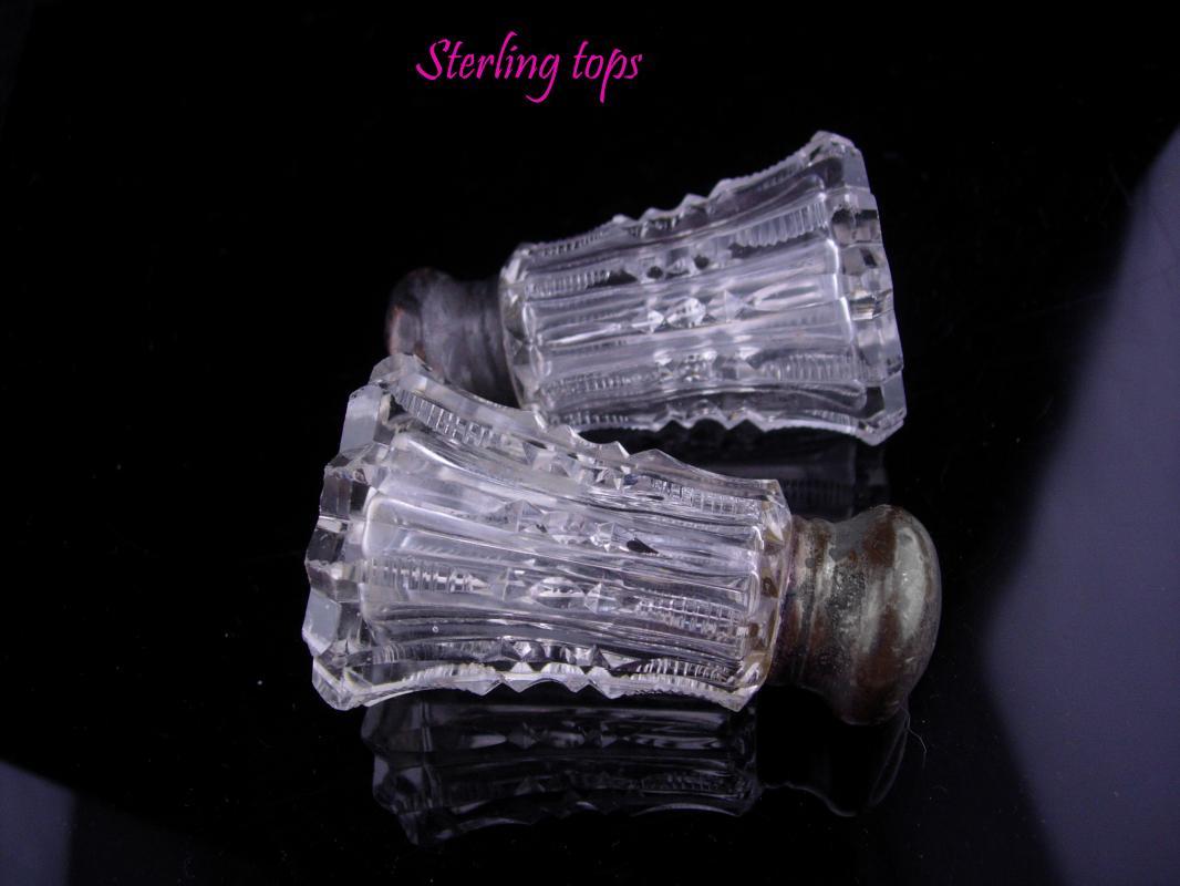 1800's salt pepper / Moon stars holes / Antique salt pepper / sterling tops / Cut Crystal /american brilliant Victorian Salt Pepper Shaker