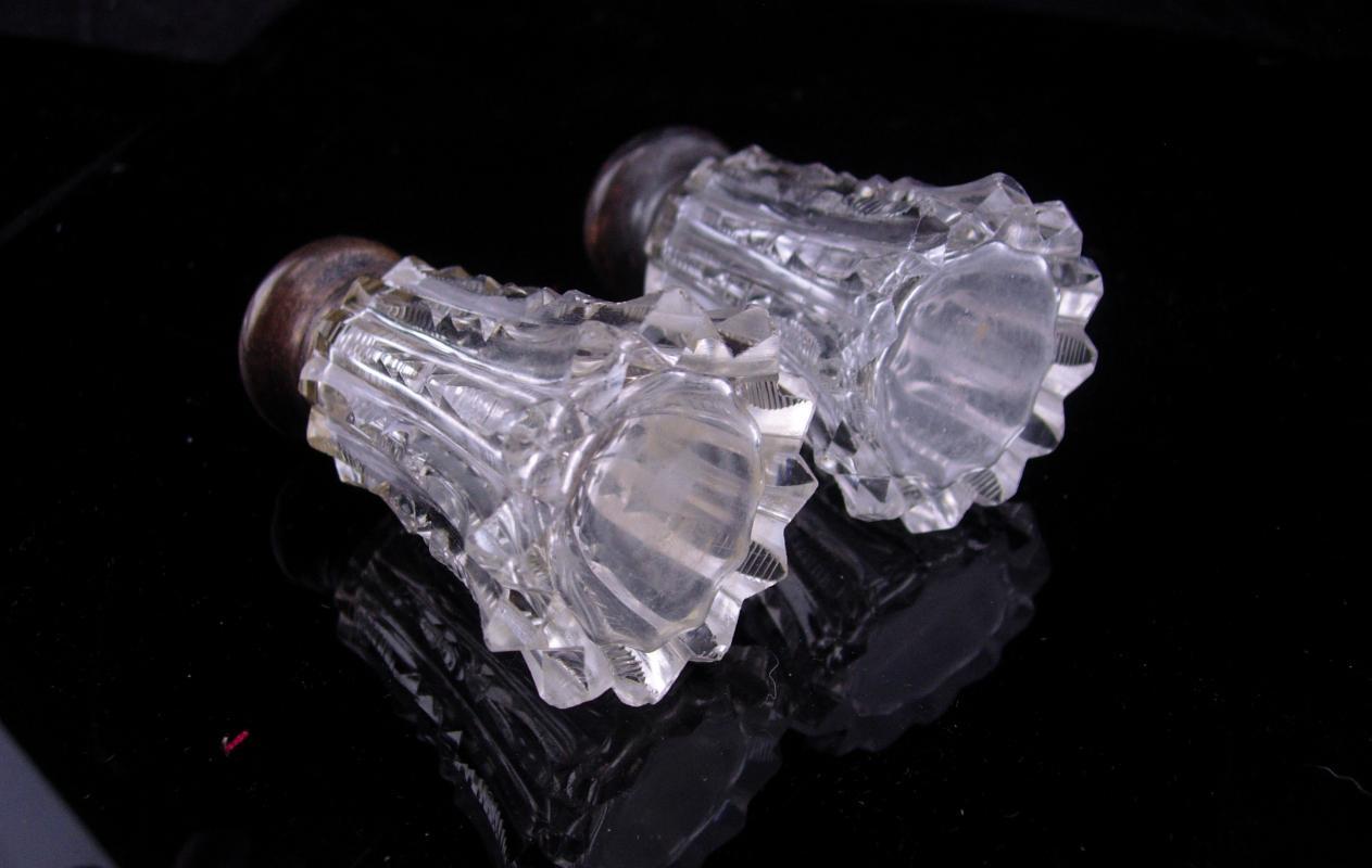 1800's salt pepper / Moon stars holes / Antique salt pepper / sterling tops / Cut Crystal /american brilliant Victorian Salt Pepper Shaker