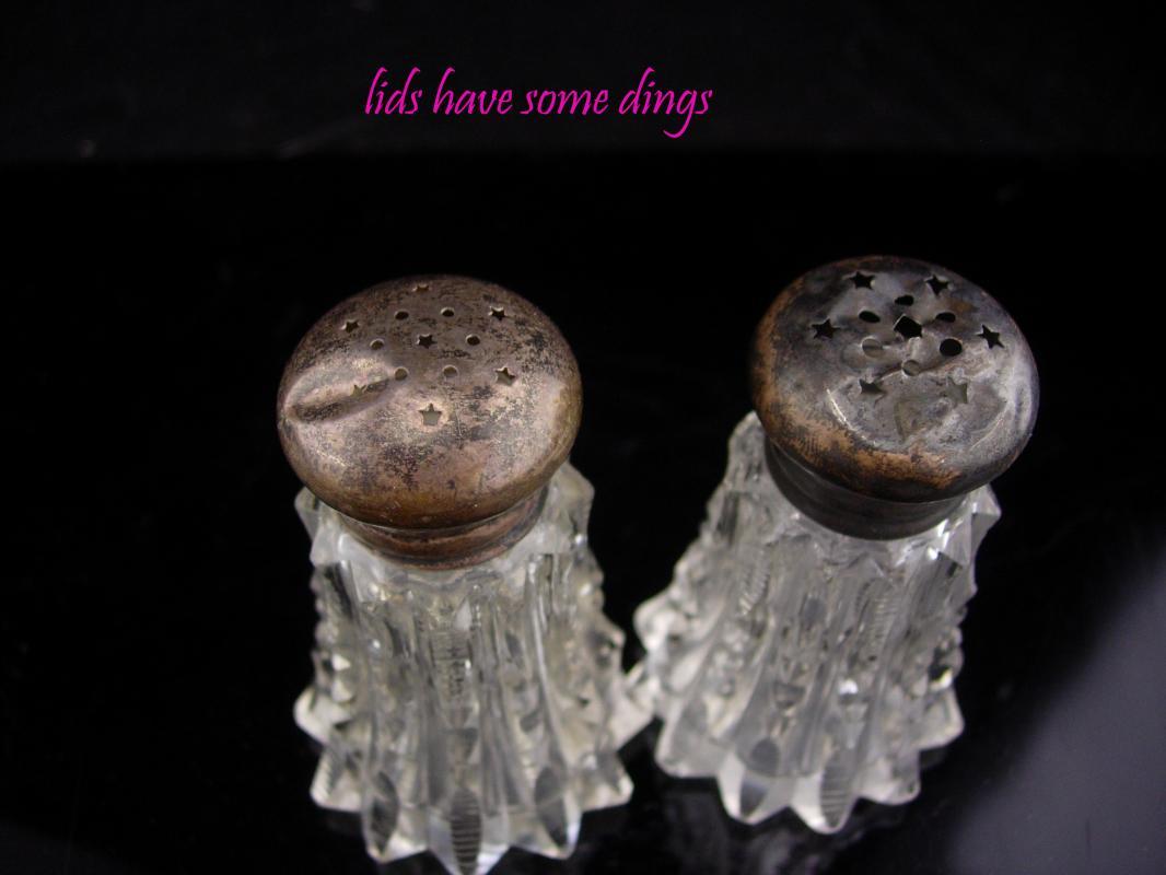 1800's salt pepper / Moon stars holes / Antique salt pepper / sterling tops / Cut Crystal /american brilliant Victorian Salt Pepper Shaker