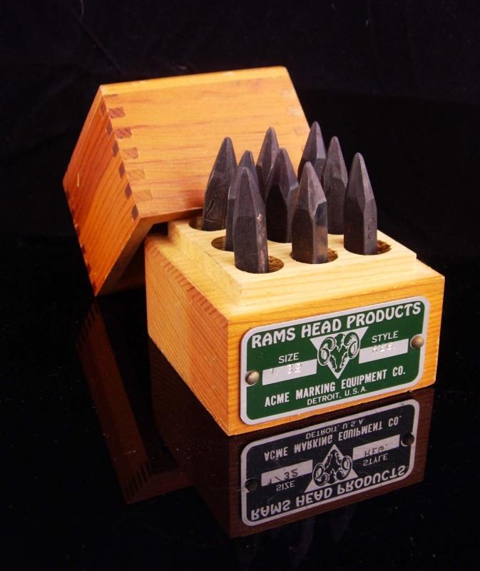 Vintage Marking tool set / acme tool / Original box / 1/32 reg / stamping tool / gift for him / machinist gift / rams head products / stamp