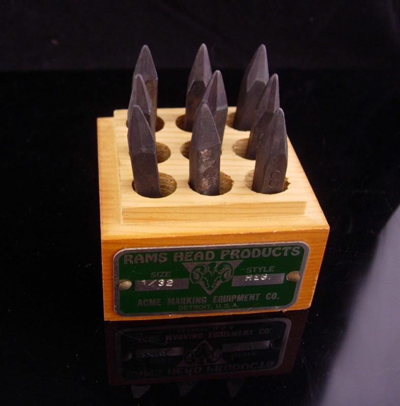 Vintage Marking tool set / acme tool / Original box / 1/32 reg / stamping tool / gift for him / machinist gift / rams head products / stamp