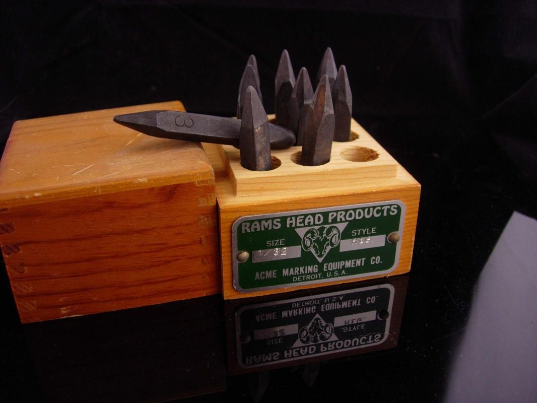 Vintage Marking tool set / acme tool / Original box / 1/32 reg / stamping tool / gift for him / machinist gift / rams head products / stamp