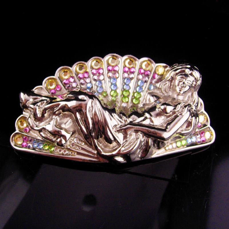 Vintage Nude Buckle / erotic signed Cesar Ugarte / Silver rhinestone womens buckle / gay interest mens buckle / mythical goddess / statement