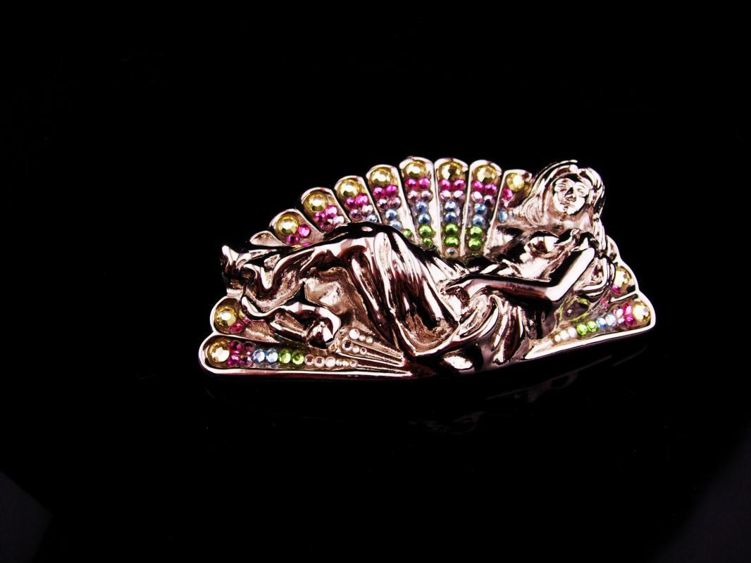 Vintage Nude Buckle / erotic signed Cesar Ugarte / Silver rhinestone womens buckle / gay interest mens buckle / mythical goddess / statement