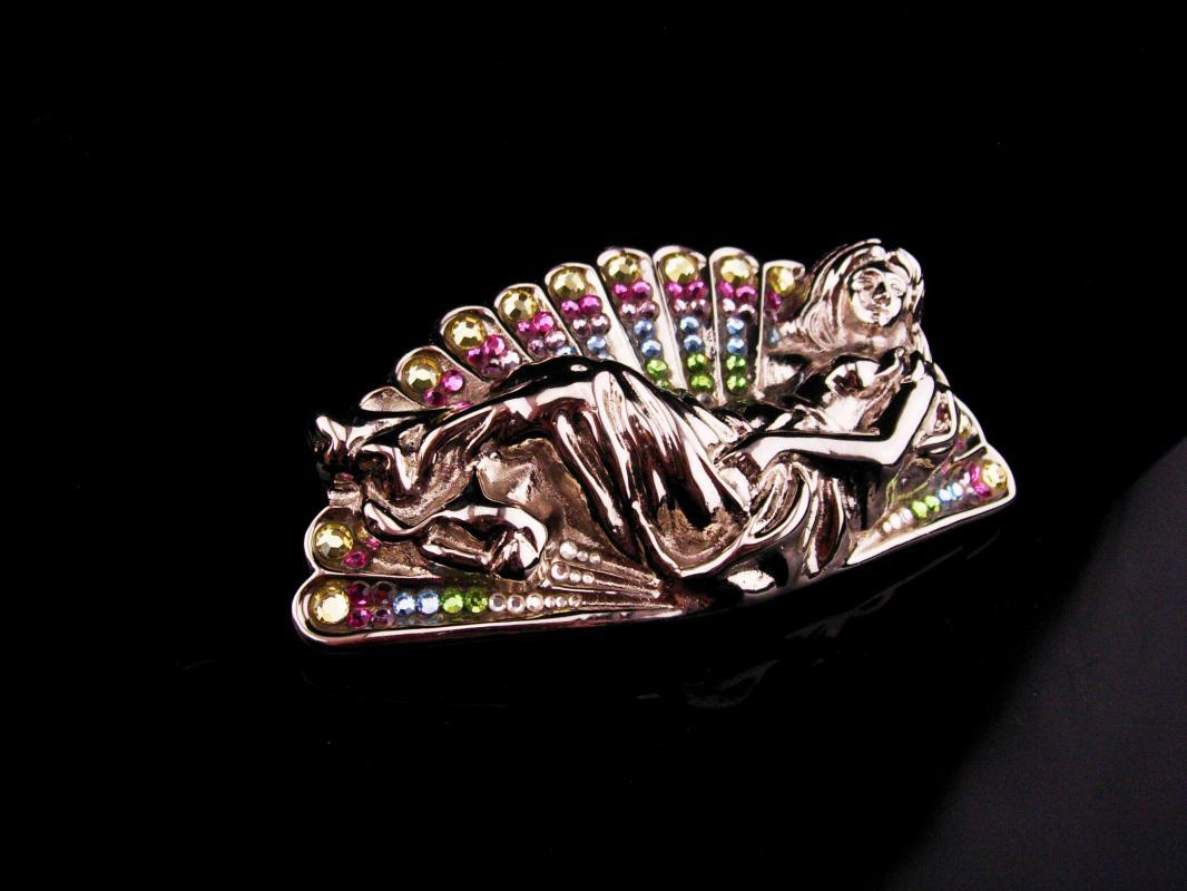 Vintage Nude Buckle / erotic signed Cesar Ugarte / Silver rhinestone womens buckle / gay interest mens buckle / mythical goddess / statement