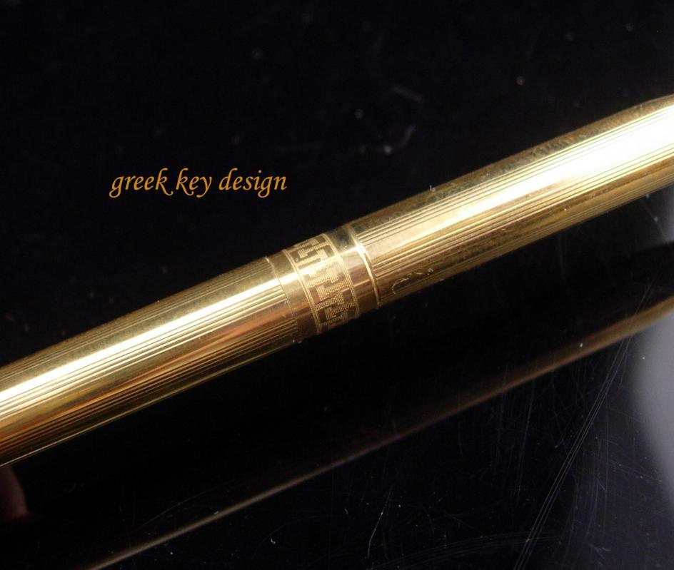 1992 Vintage Cross Pen / 1/20th 10kt Gold filled / Greek key design/ Blue ink / made in usa / engraved MC / letter MC / initial MC