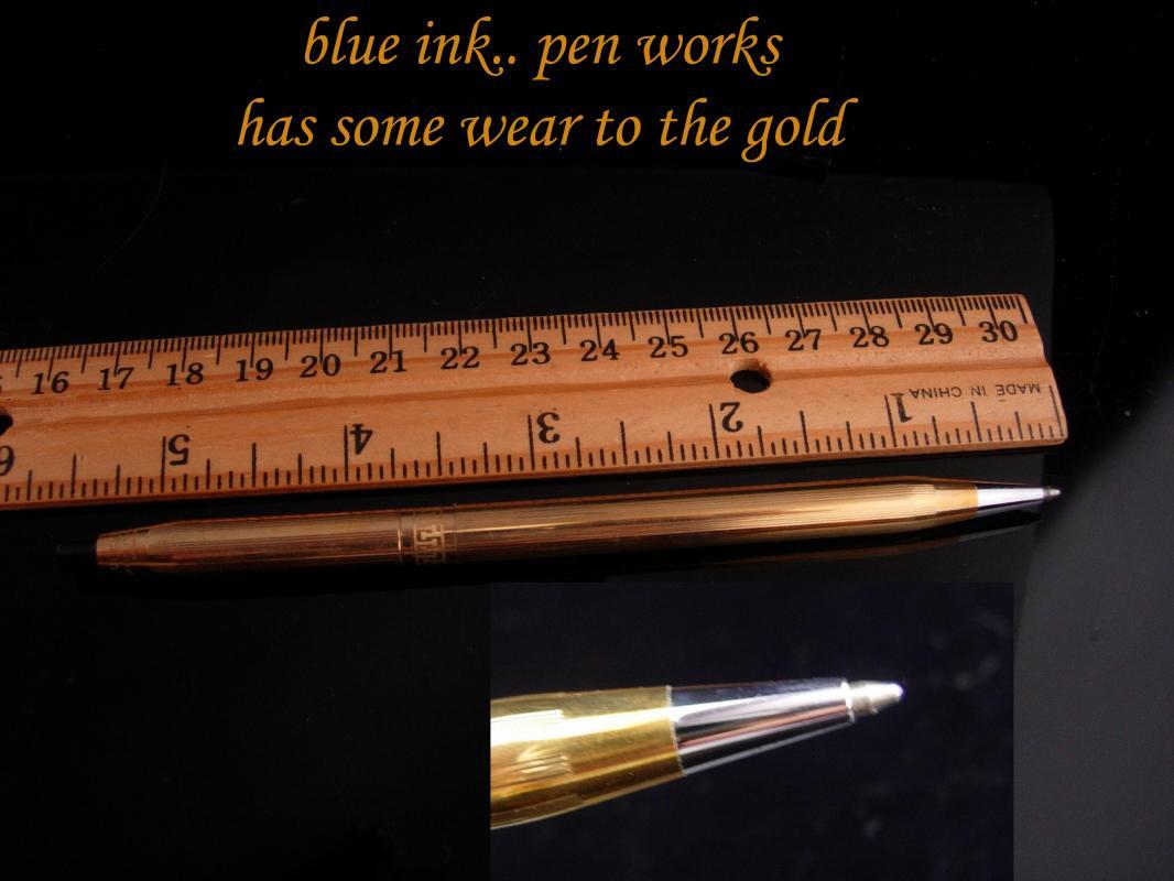 1992 Vintage Cross Pen / 1/20th 10kt Gold filled / Greek key design/ Blue ink / made in usa / engraved MC / letter MC / initial MC