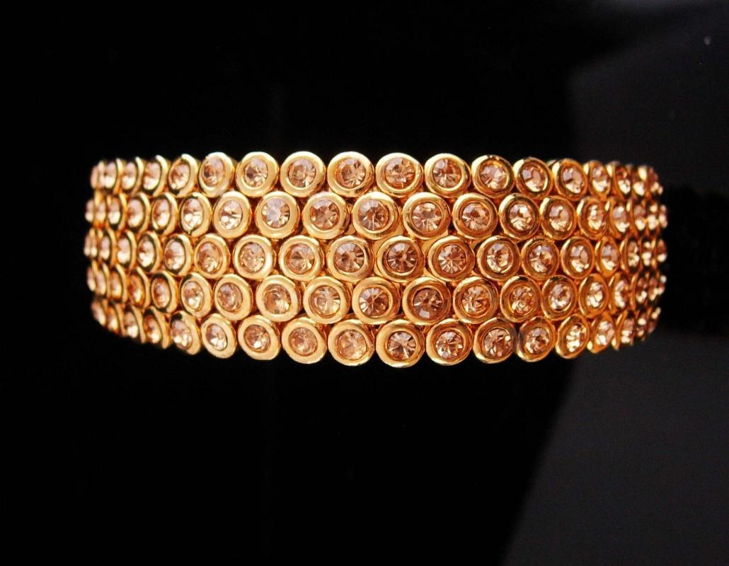Stunning pave Bracelet / LOADED with stones / suzanne somers/ original paperwork and box / gold bangle / Bridal jewelry / anniversary gift /vintage costume
