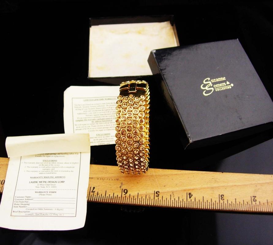 Stunning pave Bracelet / LOADED with stones / suzanne somers/ original paperwork and box / gold bangle / Bridal jewelry / anniversary gift /vintage costume