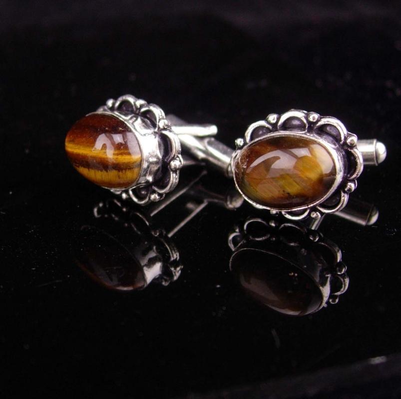 Vintage TigerEye Cufflinks / silver with Gemstone / Metamorphic Rock / cats eye / mens jewelry / anniversary gift cuff links /good luck gift