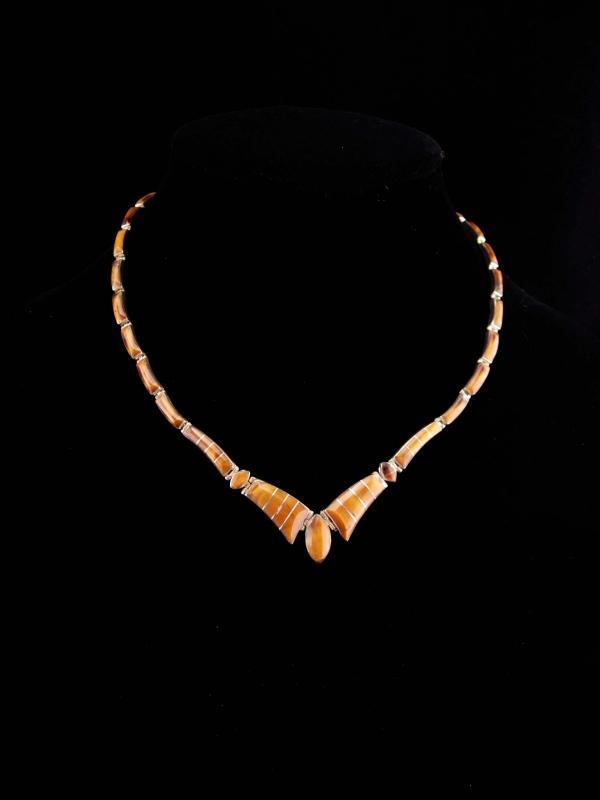 Vintage TigerEye necklace / sterling mexico / 950 silver / tiger eye choker / cats eye / anniversary gift / good luck gift /mexican jewelry