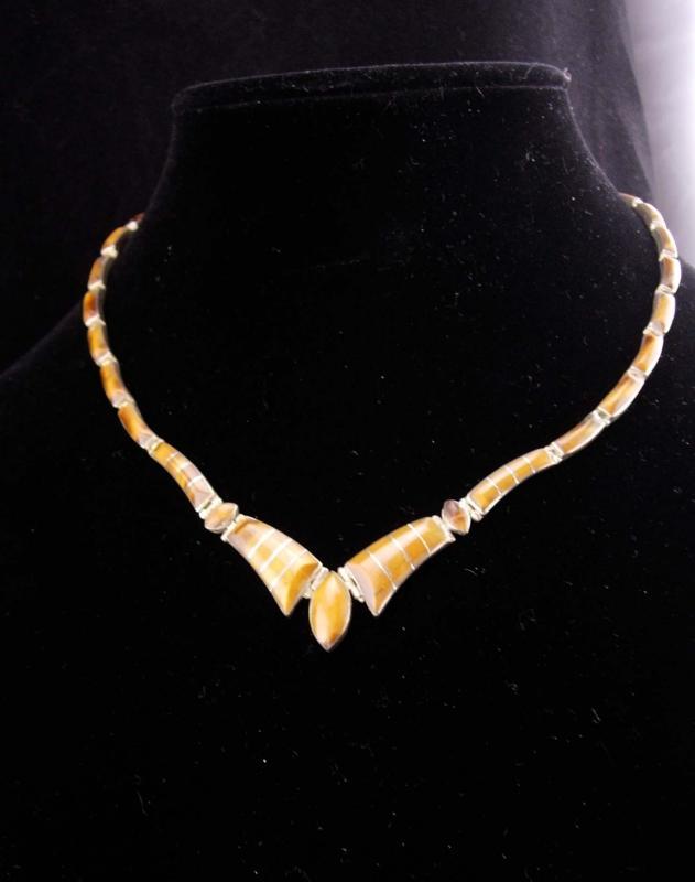 Vintage TigerEye necklace / sterling mexico / 950 silver / tiger eye choker / cats eye / anniversary gift / good luck gift /mexican jewelry