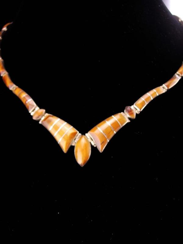 Vintage TigerEye necklace / sterling mexico / 950 silver / tiger eye choker / cats eye / anniversary gift / good luck gift /mexican jewelry