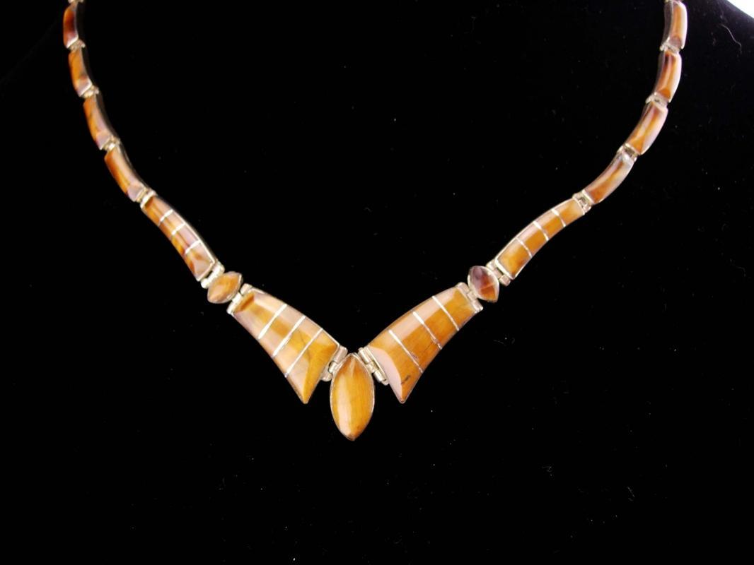 Vintage TigerEye necklace / sterling mexico / 950 silver / tiger eye choker / cats eye / anniversary gift / good luck gift /mexican jewelry