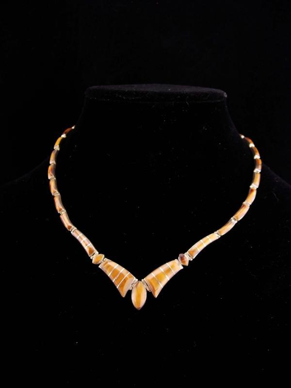 Vintage TigerEye necklace / sterling mexico / 950 silver / tiger eye choker / cats eye / anniversary gift / good luck gift /mexican jewelry