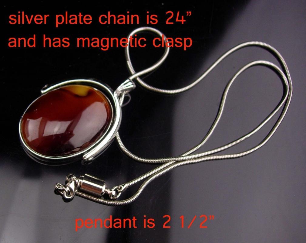 Flip Mirror necklace / agate cabochon / 2 sided compact / vintage pendant / brown agate / 24