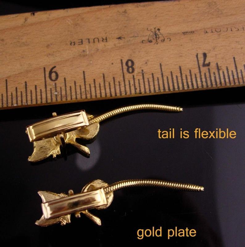 Rhinestone Cat cufflinks / Vintage Kitty set / flexible tail / red eye cat / veterinarian Gift / pet sitter gift / novelty gift / gold set