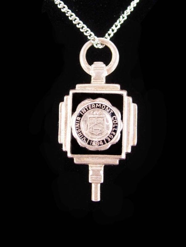 1884 sterling School Key brooch / Virginia Intermont College charm / Key fob Pendant / alumni college /Vintage enamel key /veterinarian gift