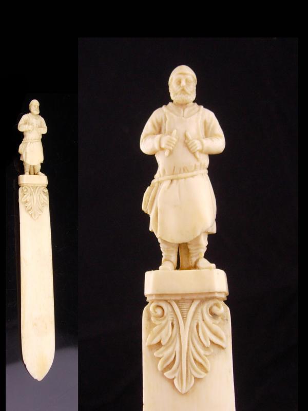 ANtique renaissance letter opener / figural metalsmith / medieval soldier / woodworker gift / mens novelty gift